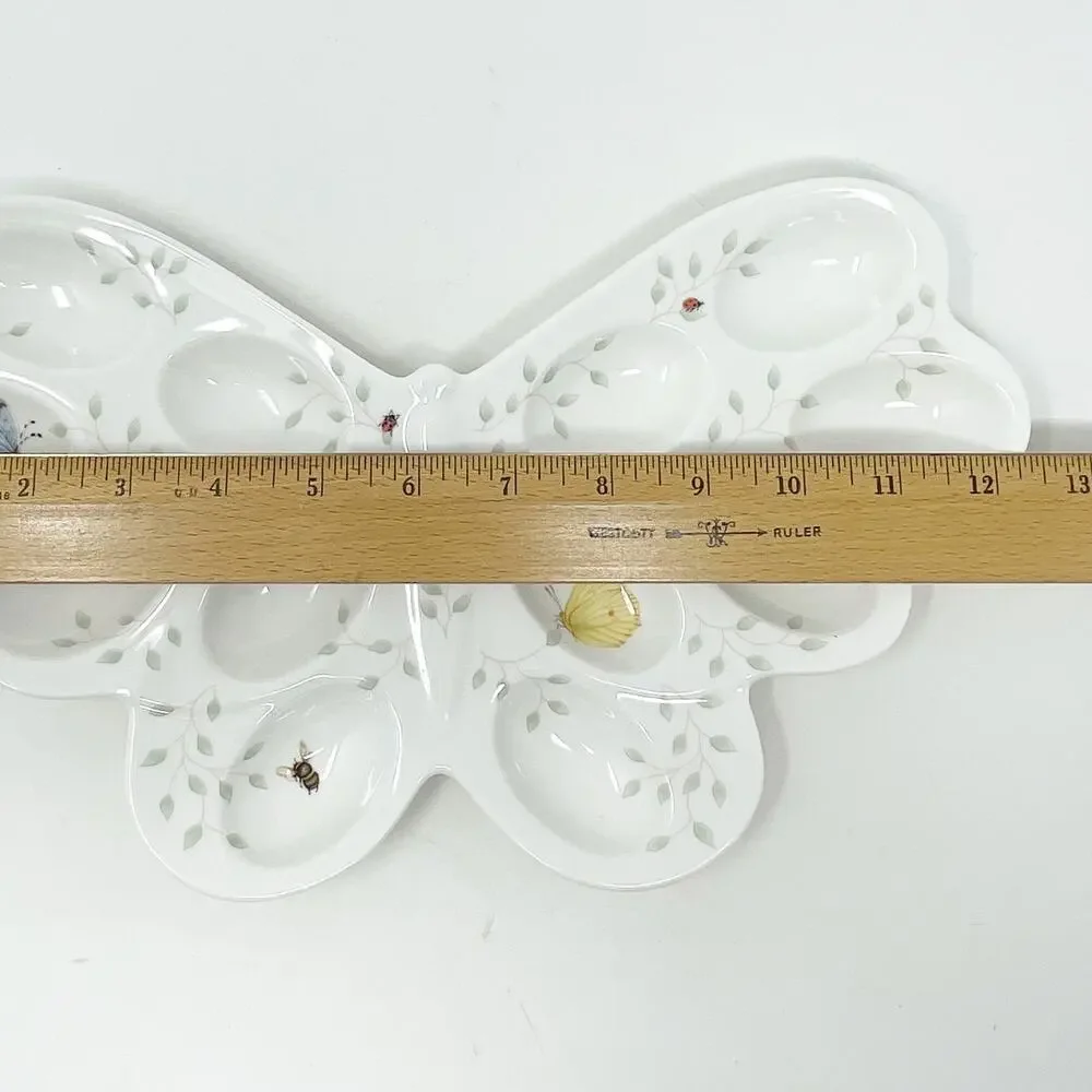 Lenox Butterfly Meadow Ceramic White Floral 12 Deviled Egg Platter 12.25 Inch